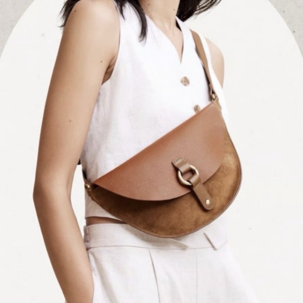 NWT Banana Republic Brown 100% Leather Crossbody Belt Bag Brown Convertible Boho